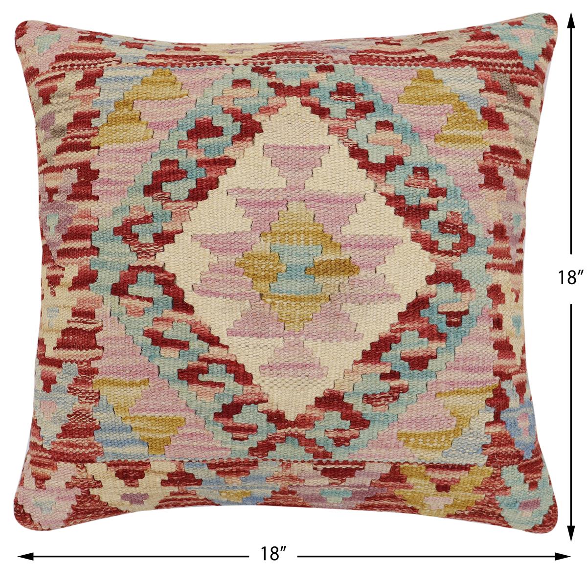 handmade Traditional Pillow Rust Blue Hand-Woven SQUARE 100% WOOL Hand woven turkish pillow2 x 2
