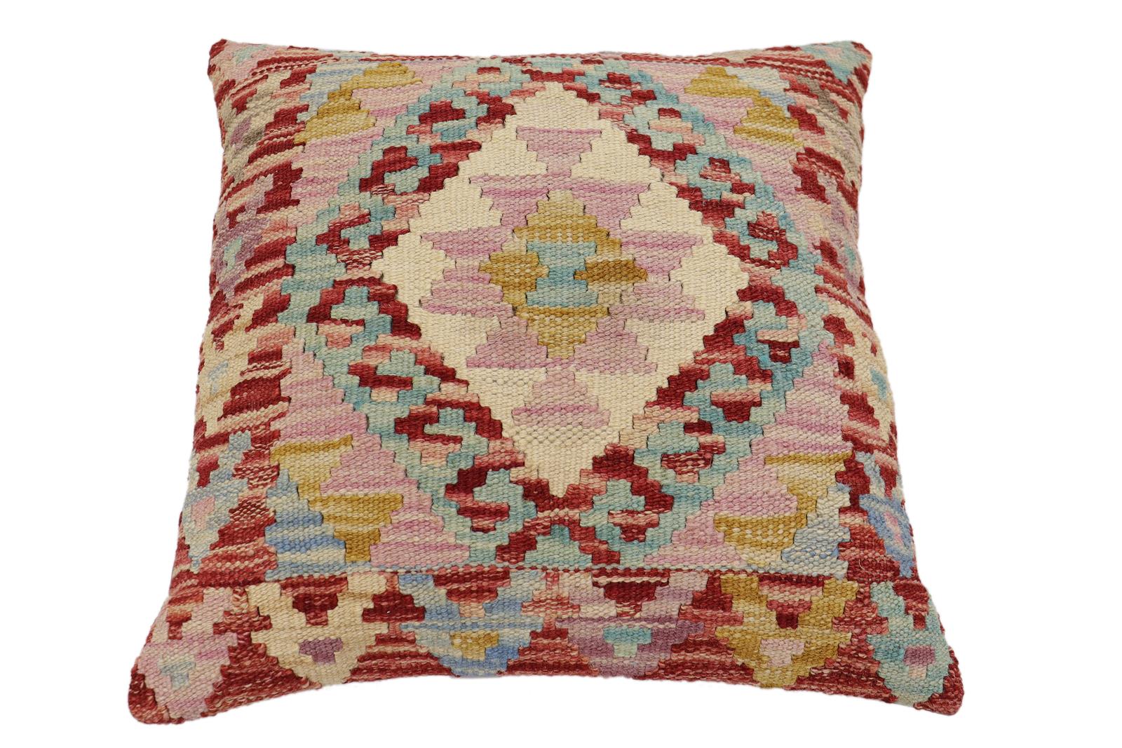 handmade Traditional Pillow Rust Blue Hand-Woven SQUARE 100% WOOL Hand woven turkish pillow2 x 2