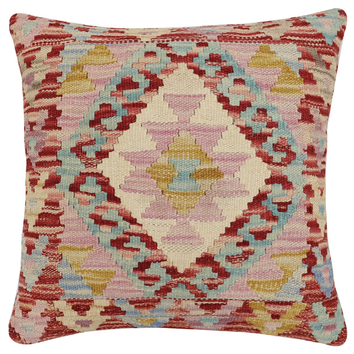 handmade Traditional Pillow Rust Blue Hand-Woven SQUARE 100% WOOL Hand woven turkish pillow2 x 2