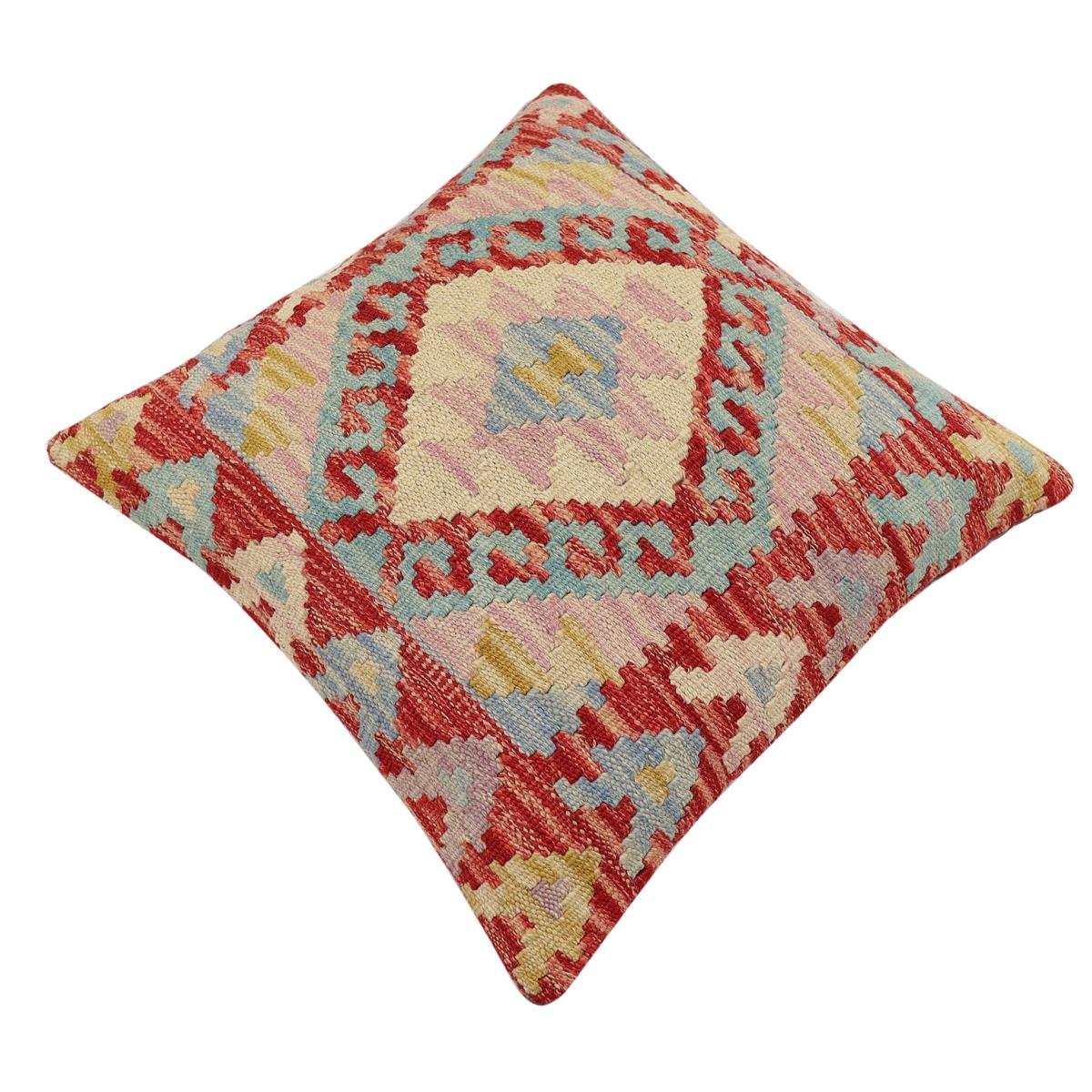 handmade Traditional Pillow Rust Blue Hand-Woven SQUARE 100% WOOL Hand woven turkish pillow2 x 2