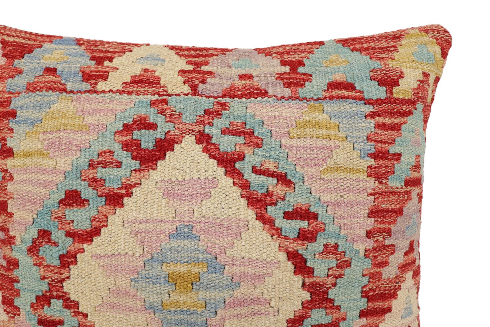 handmade Traditional Pillow Rust Blue Hand-Woven SQUARE 100% WOOL Hand woven turkish pillow2 x 2
