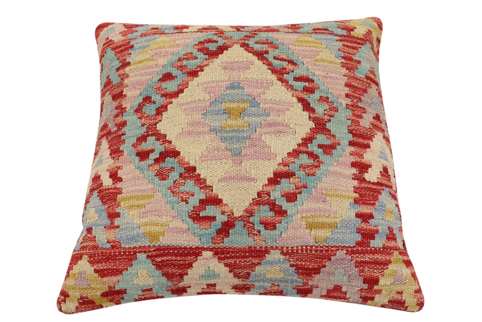 handmade Traditional Pillow Rust Blue Hand-Woven SQUARE 100% WOOL Hand woven turkish pillow2 x 2