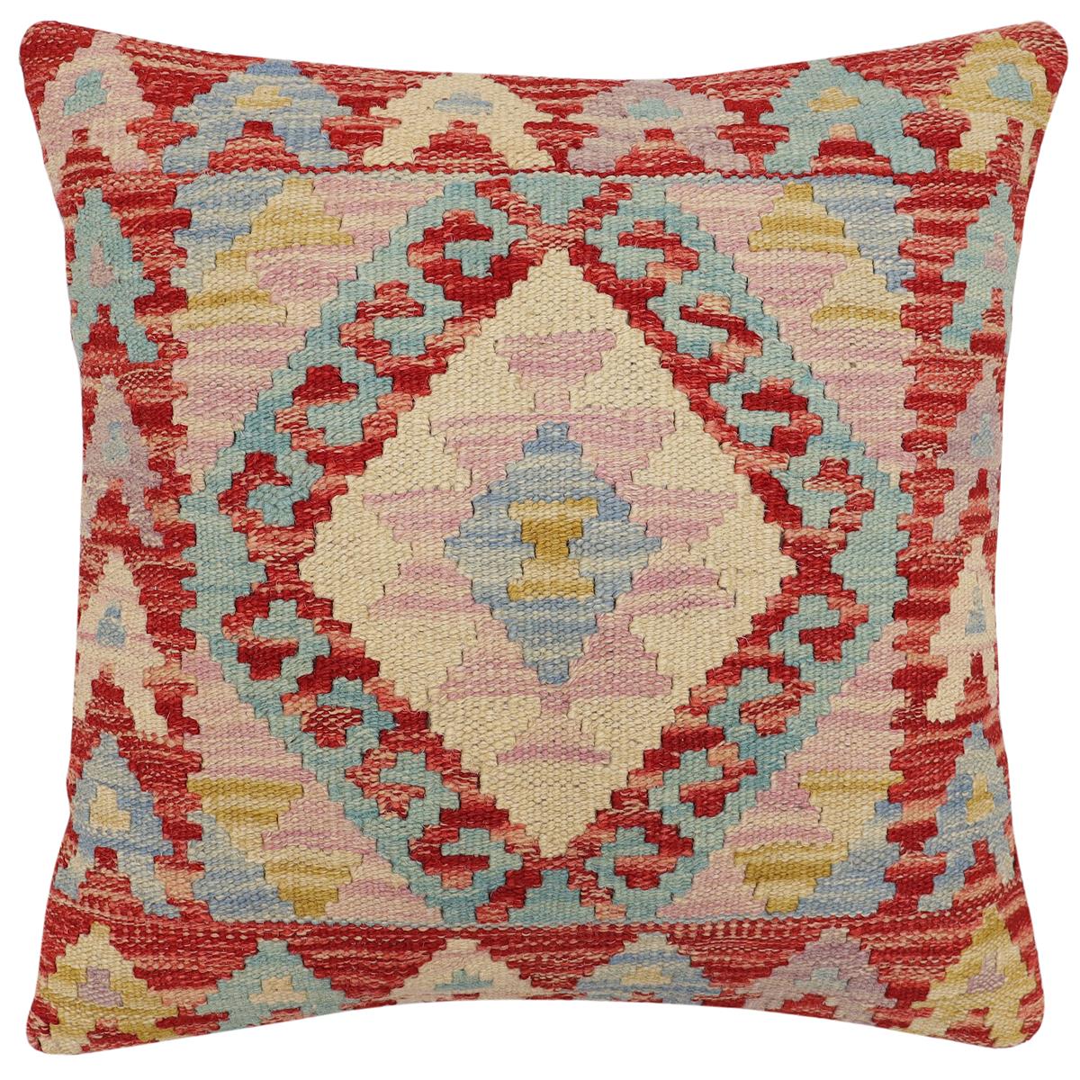 handmade Traditional Pillow Rust Blue Hand-Woven SQUARE 100% WOOL Hand woven turkish pillow2 x 2