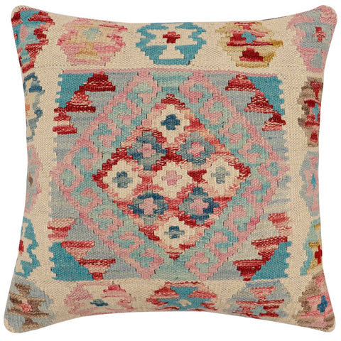 handmade Traditional Pillow Blue Red Hand-Woven SQUARE 100% WOOL  Hand woven turkish pillow  2 x 2