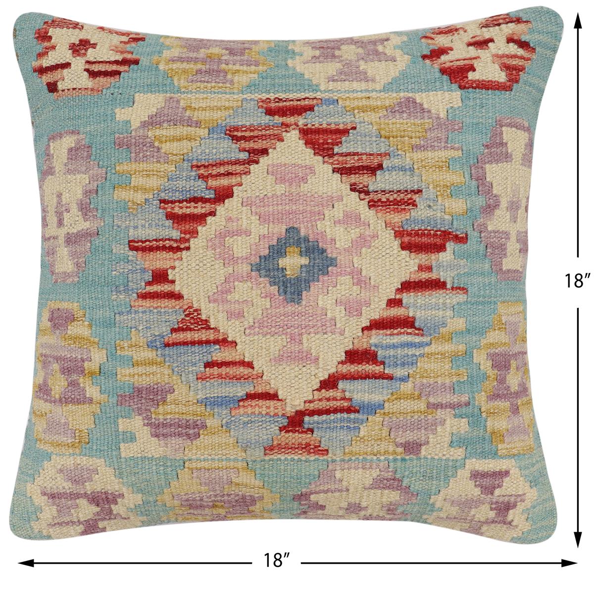 handmade Traditional Pillow Rust Blue Hand-Woven SQUARE 100% WOOL Hand woven turkish pillow2 x 2