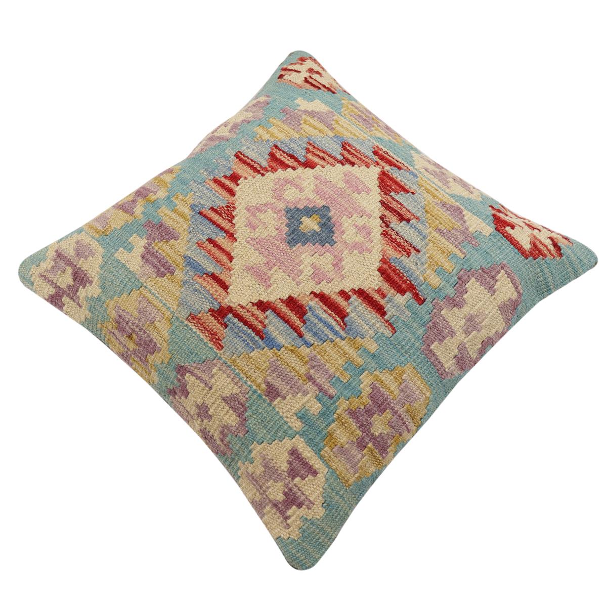 handmade Traditional Pillow Rust Blue Hand-Woven SQUARE 100% WOOL Hand woven turkish pillow2 x 2
