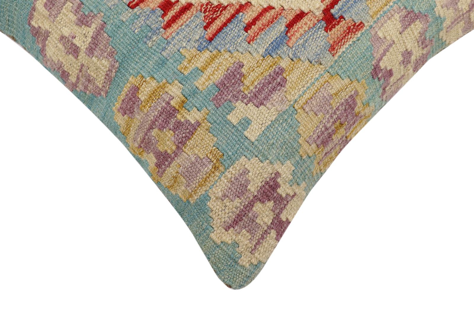 handmade Traditional Pillow Rust Blue Hand-Woven SQUARE 100% WOOL Hand woven turkish pillow2 x 2