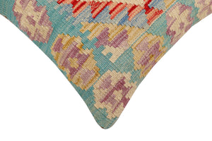 handmade Traditional Pillow Rust Blue Hand-Woven SQUARE 100% WOOL Hand woven turkish pillow2 x 2