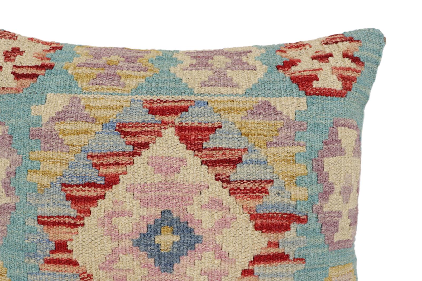 handmade Traditional Pillow Rust Blue Hand-Woven SQUARE 100% WOOL Hand woven turkish pillow2 x 2