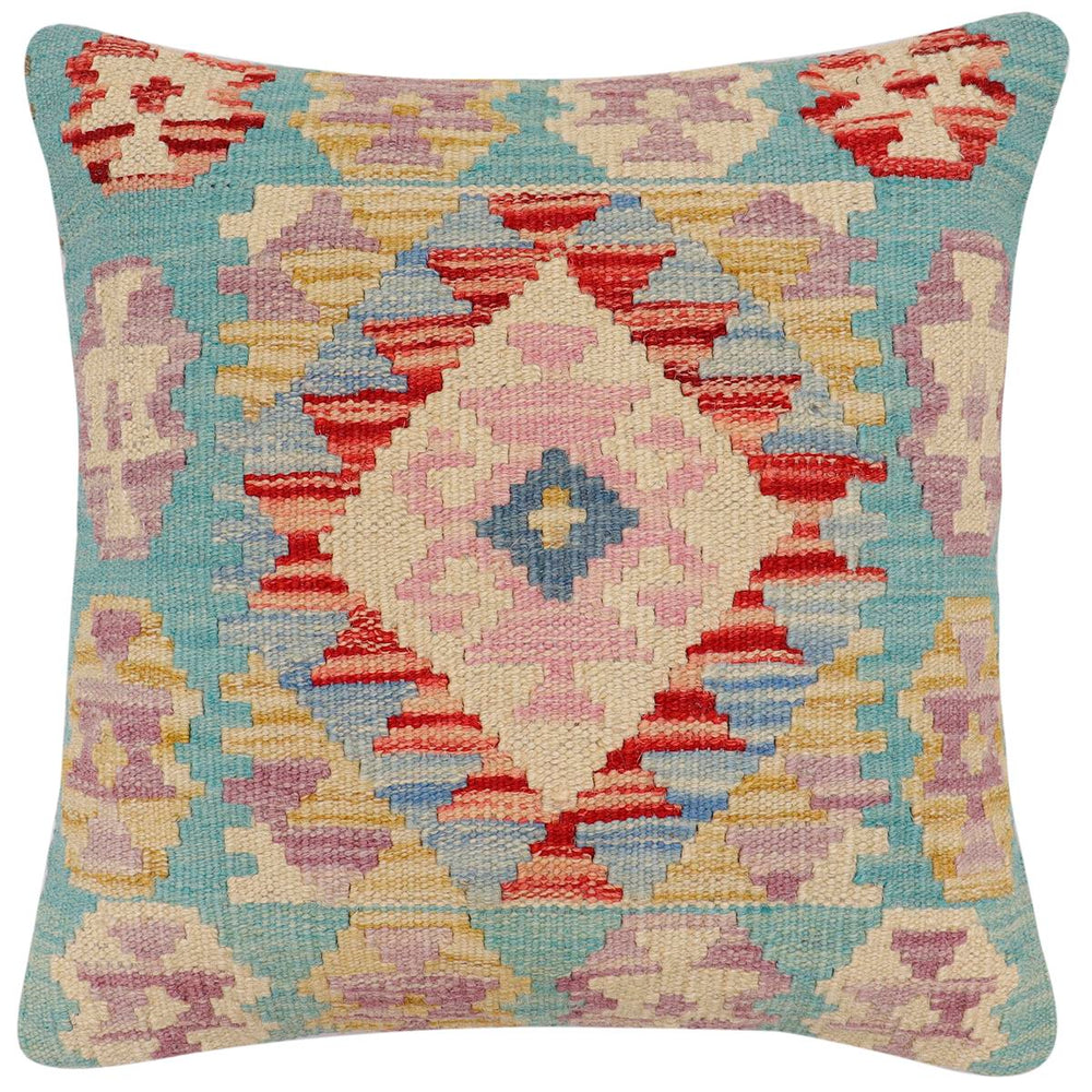 handmade Traditional Pillow Rust Blue Hand-Woven SQUARE 100% WOOL Hand woven turkish pillow2 x 2