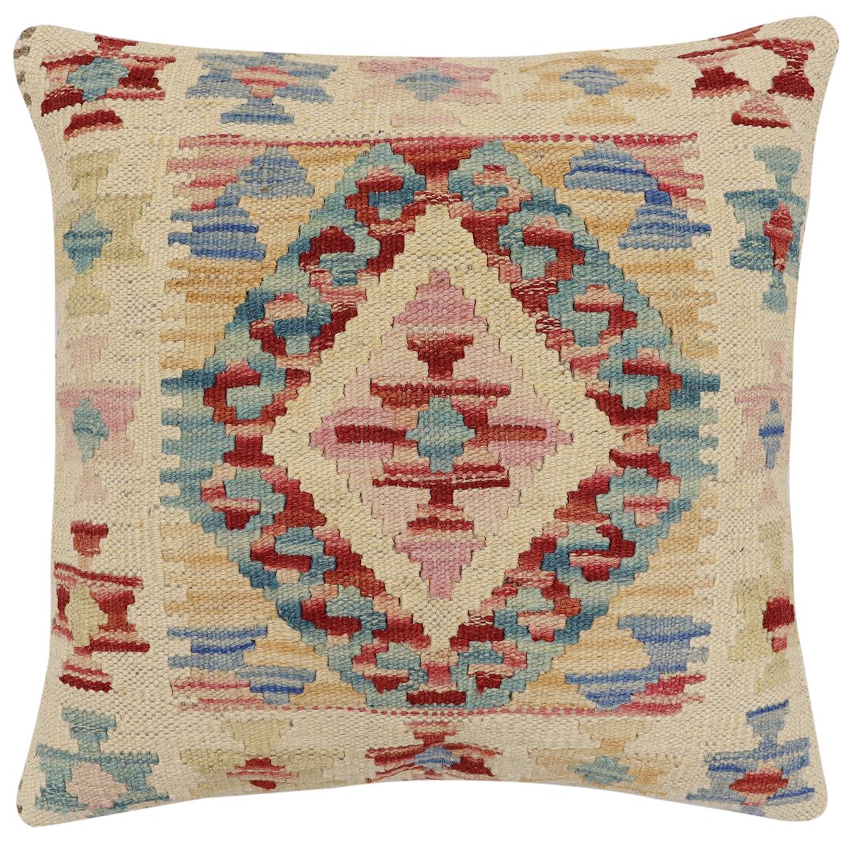 handmade Traditional Pillow Rust Blue Hand-Woven SQUARE 100% WOOL Hand woven turkish pillow2 x 2