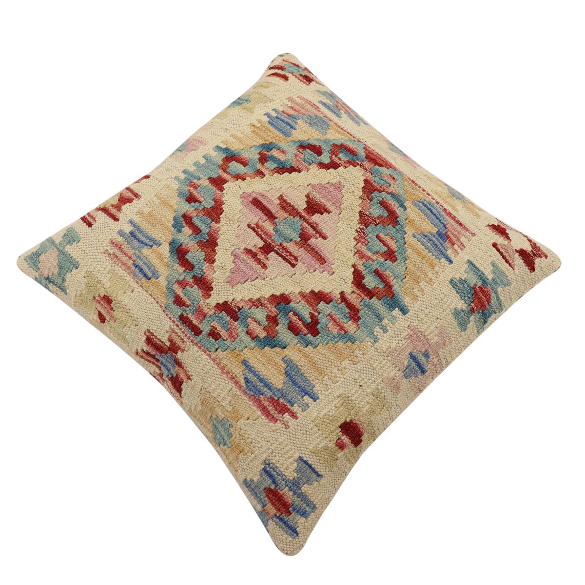 handmade Traditional Pillow Rust Blue Hand-Woven SQUARE 100% WOOL Hand woven turkish pillow2 x 2