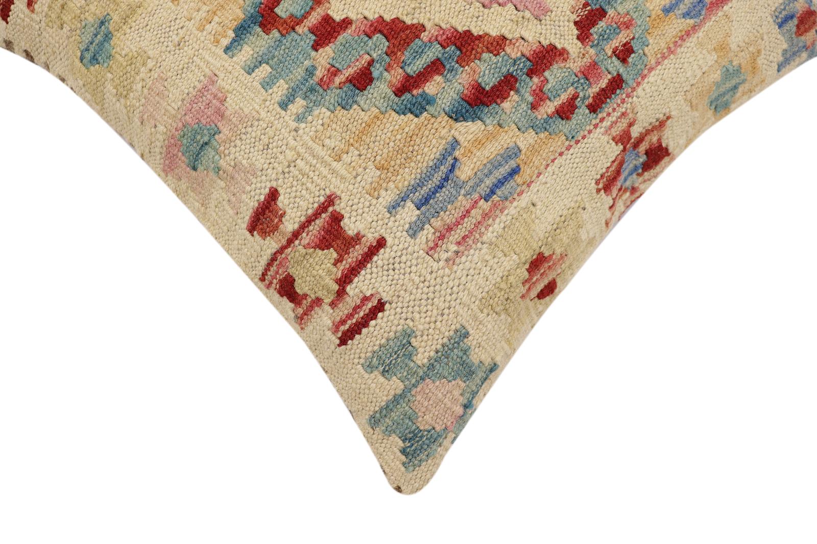 handmade Traditional Pillow Rust Blue Hand-Woven SQUARE 100% WOOL Hand woven turkish pillow2 x 2