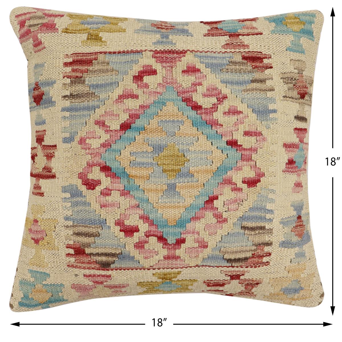 handmade Traditional Pillow Red Blue Hand-Woven SQUARE 100% WOOL Hand woven turkish pillow2 x 2