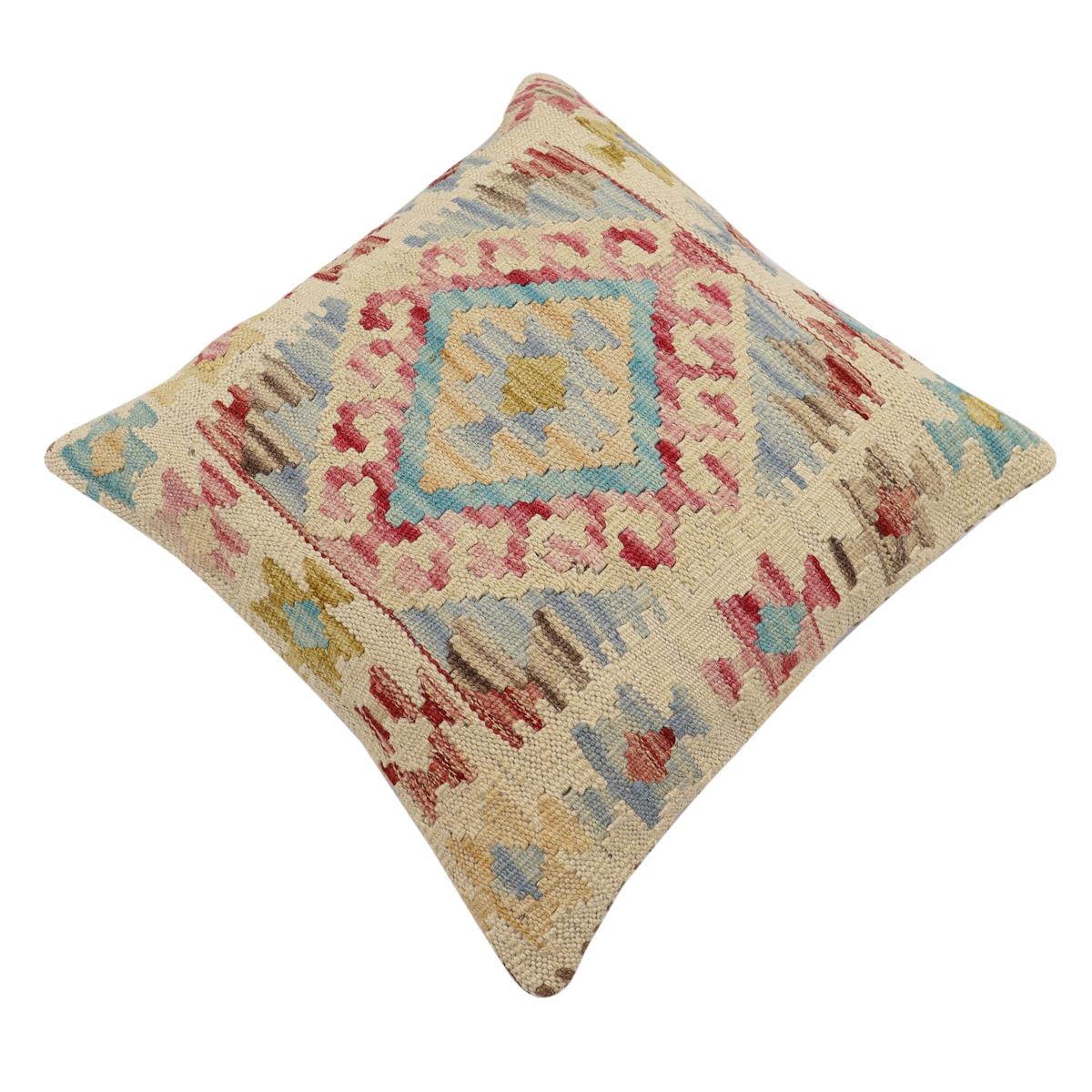 handmade Traditional Pillow Red Blue Hand-Woven SQUARE 100% WOOL Hand woven turkish pillow2 x 2