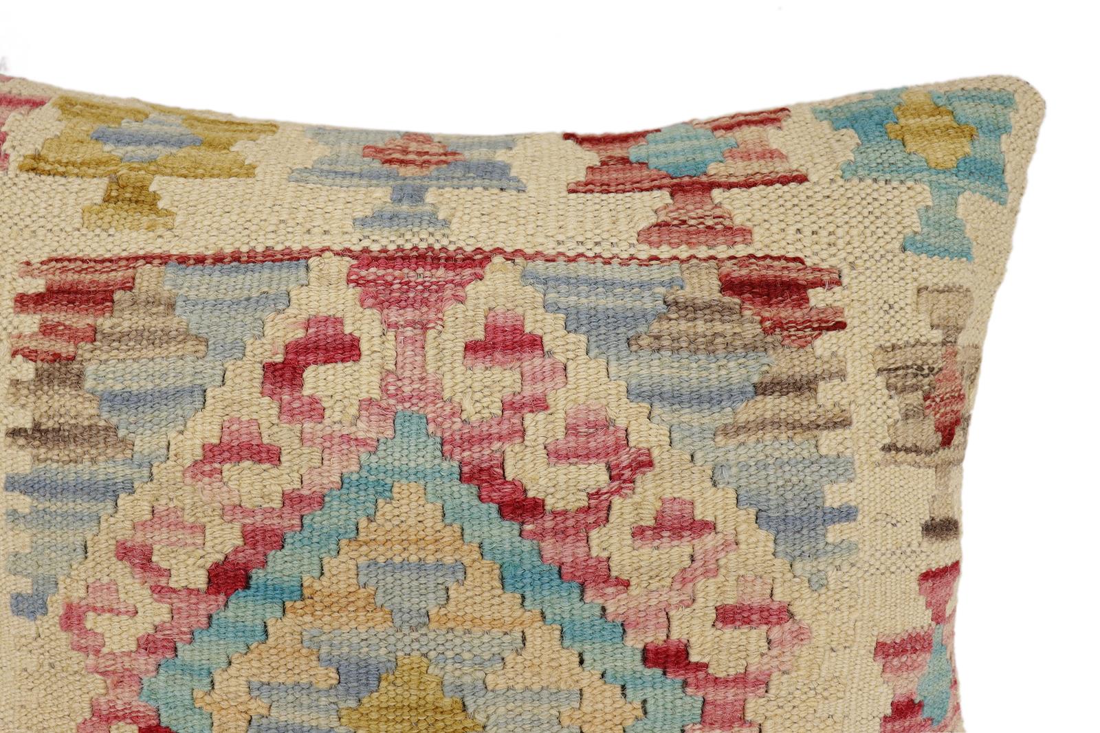 handmade Traditional Pillow Red Blue Hand-Woven SQUARE 100% WOOL Hand woven turkish pillow2 x 2