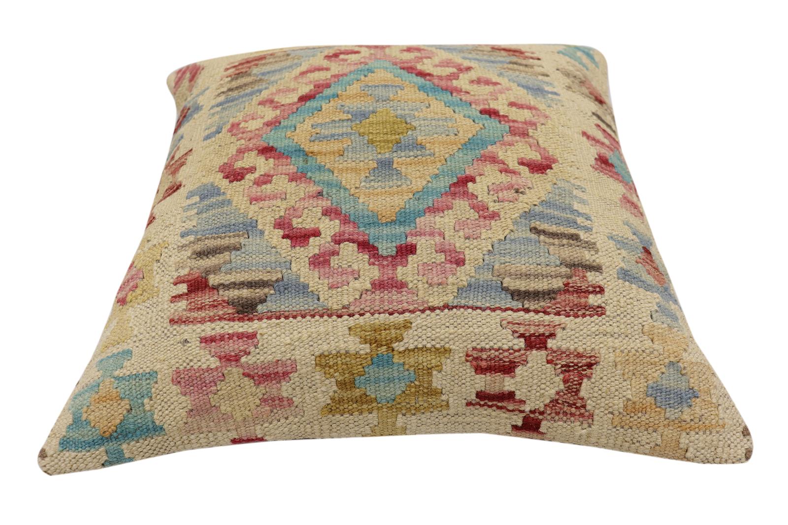 handmade Traditional Pillow Red Blue Hand-Woven SQUARE 100% WOOL Hand woven turkish pillow2 x 2