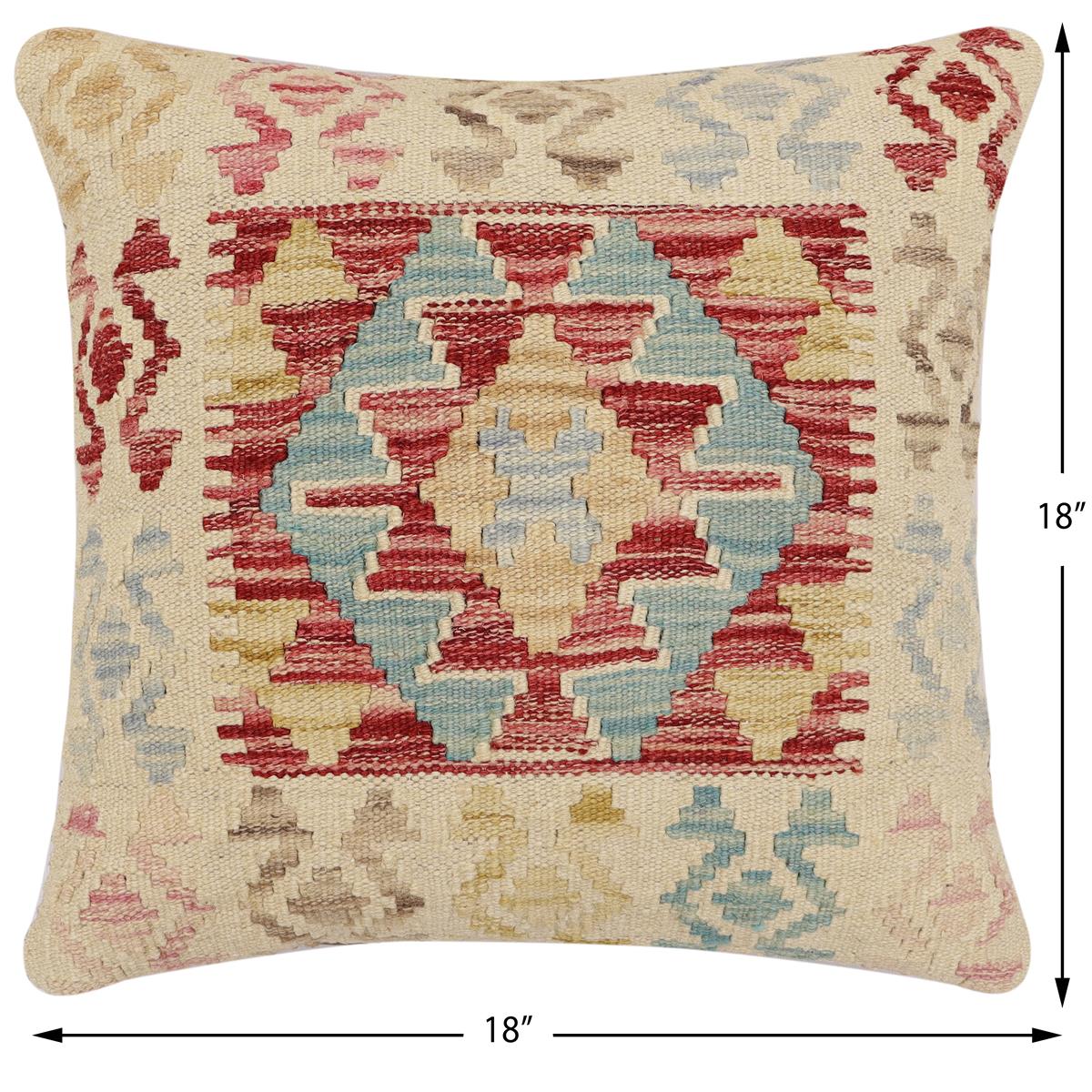 handmade Traditional Pillow Red Blue Hand-Woven SQUARE 100% WOOL Hand woven turkish pillow2 x 2