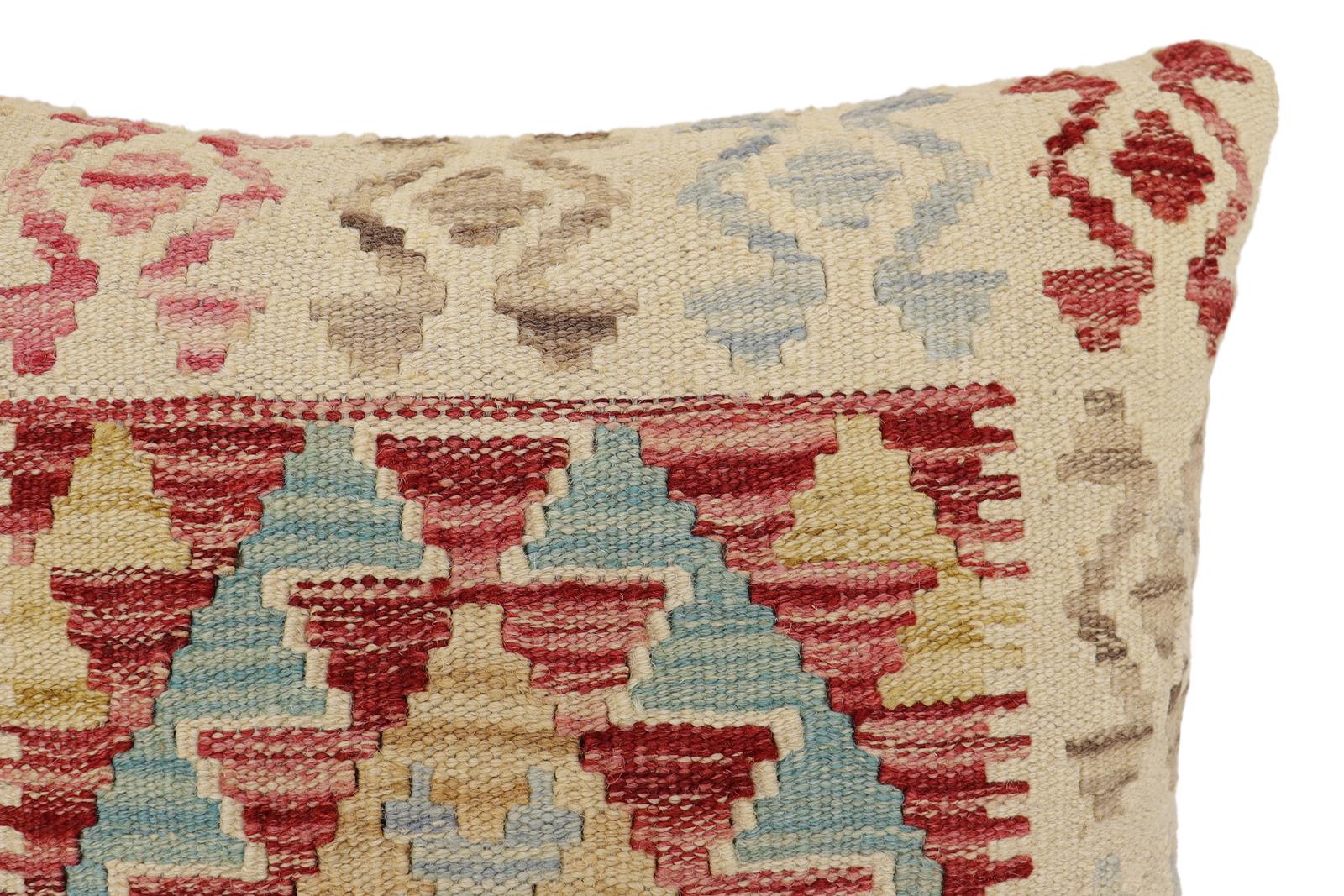 handmade Traditional Pillow Red Blue Hand-Woven SQUARE 100% WOOL Hand woven turkish pillow2 x 2