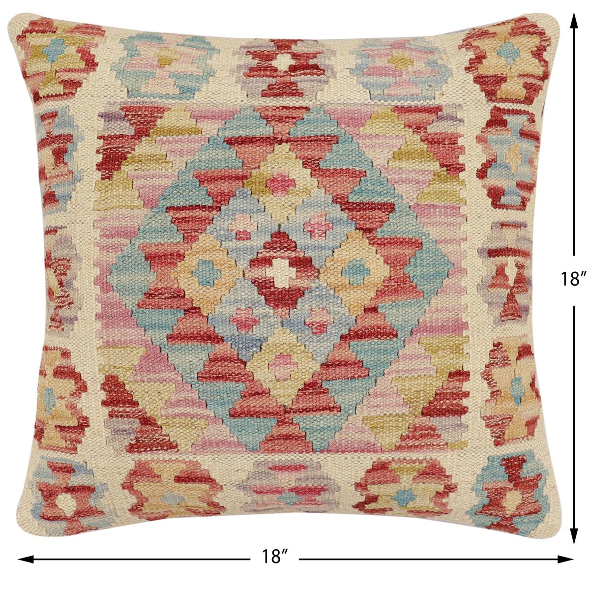 handmade Traditional Pillow Rust Blue Hand-Woven SQUARE 100% WOOL Hand woven turkish pillow2 x 2