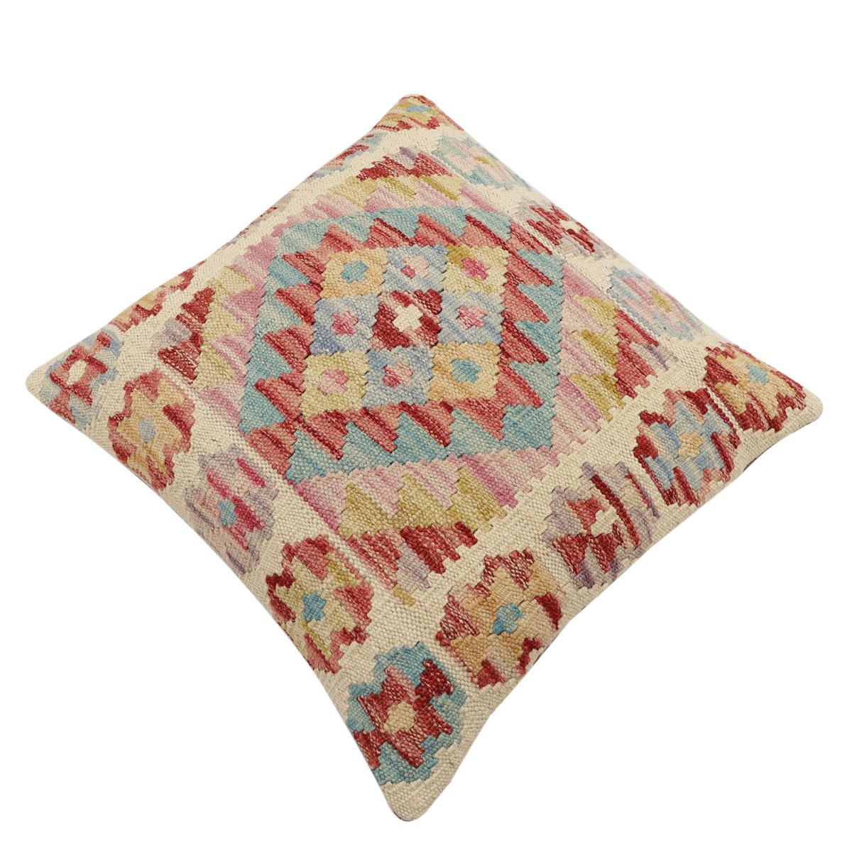 handmade Traditional Pillow Rust Blue Hand-Woven SQUARE 100% WOOL Hand woven turkish pillow2 x 2