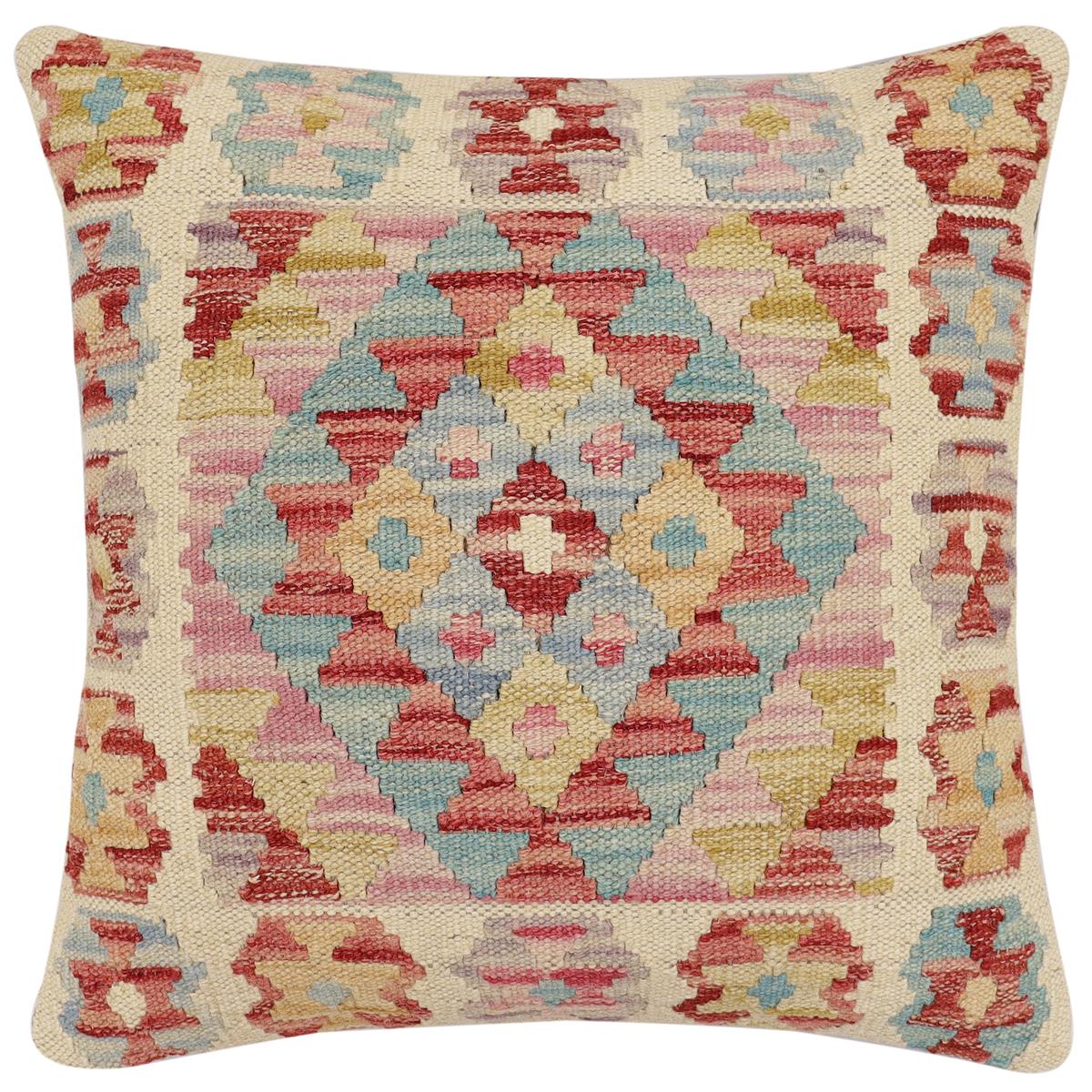 handmade Traditional Pillow Rust Blue Hand-Woven SQUARE 100% WOOL Hand woven turkish pillow2 x 2