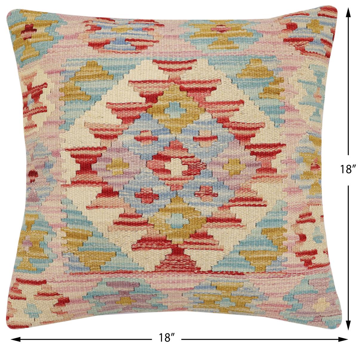 handmade Traditional Pillow Red Beige Hand-Woven SQUARE 100% WOOL Hand woven turkish pillow2 x 2
