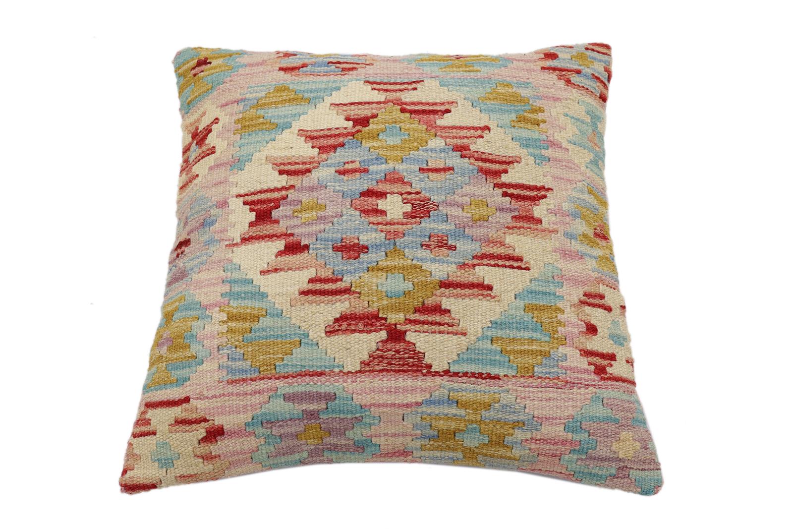 handmade Traditional Pillow Red Beige Hand-Woven SQUARE 100% WOOL Hand woven turkish pillow2 x 2