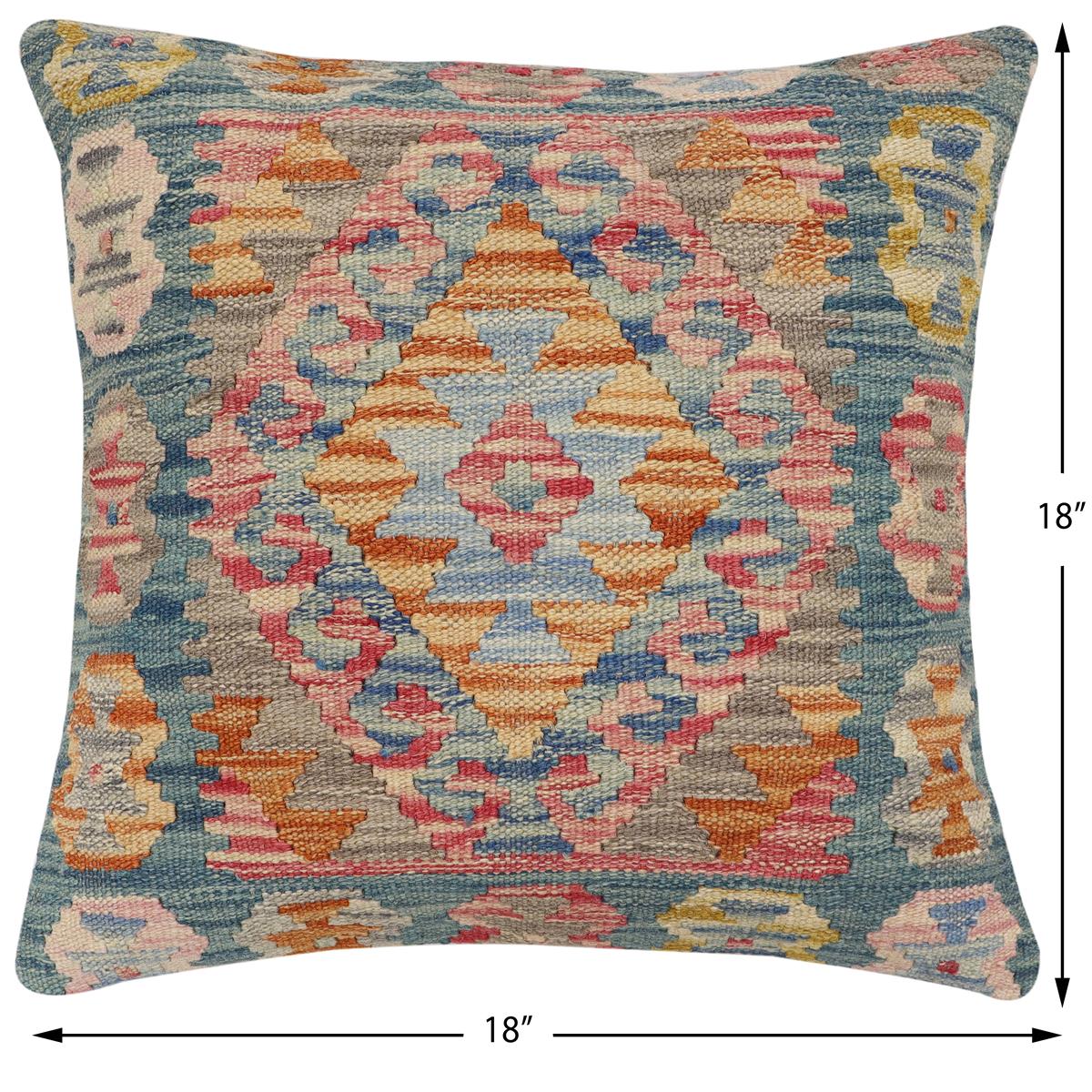handmade Traditional Pillow Green Blue Hand-Woven SQUARE 100% WOOL Hand woven turkish pillow2 x 2