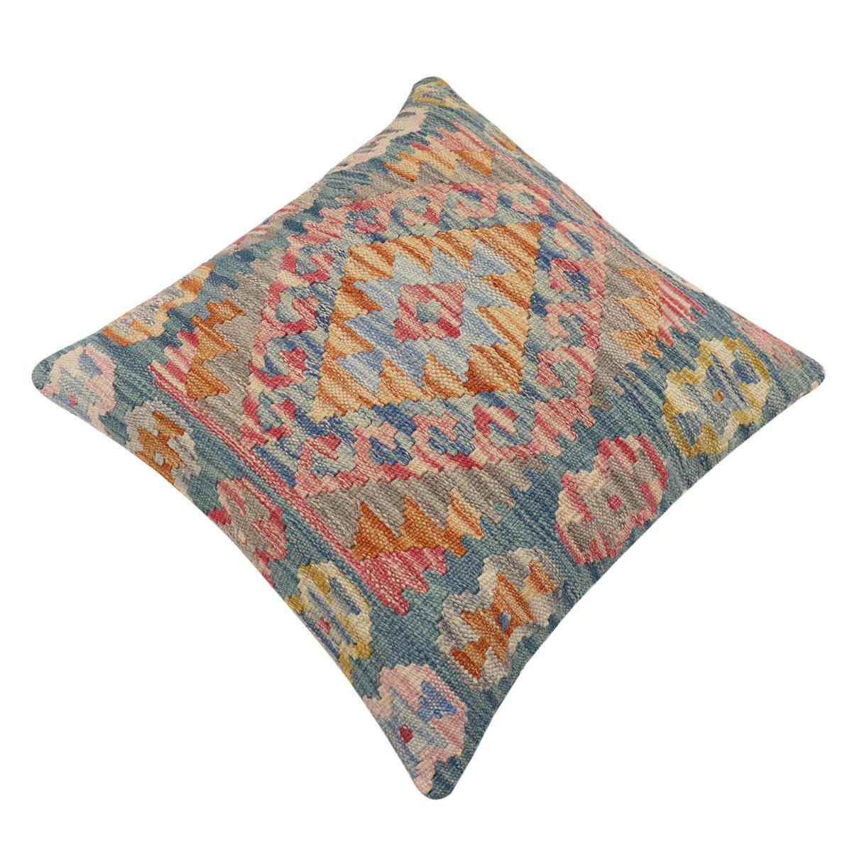 handmade Traditional Pillow Green Blue Hand-Woven SQUARE 100% WOOL Hand woven turkish pillow2 x 2