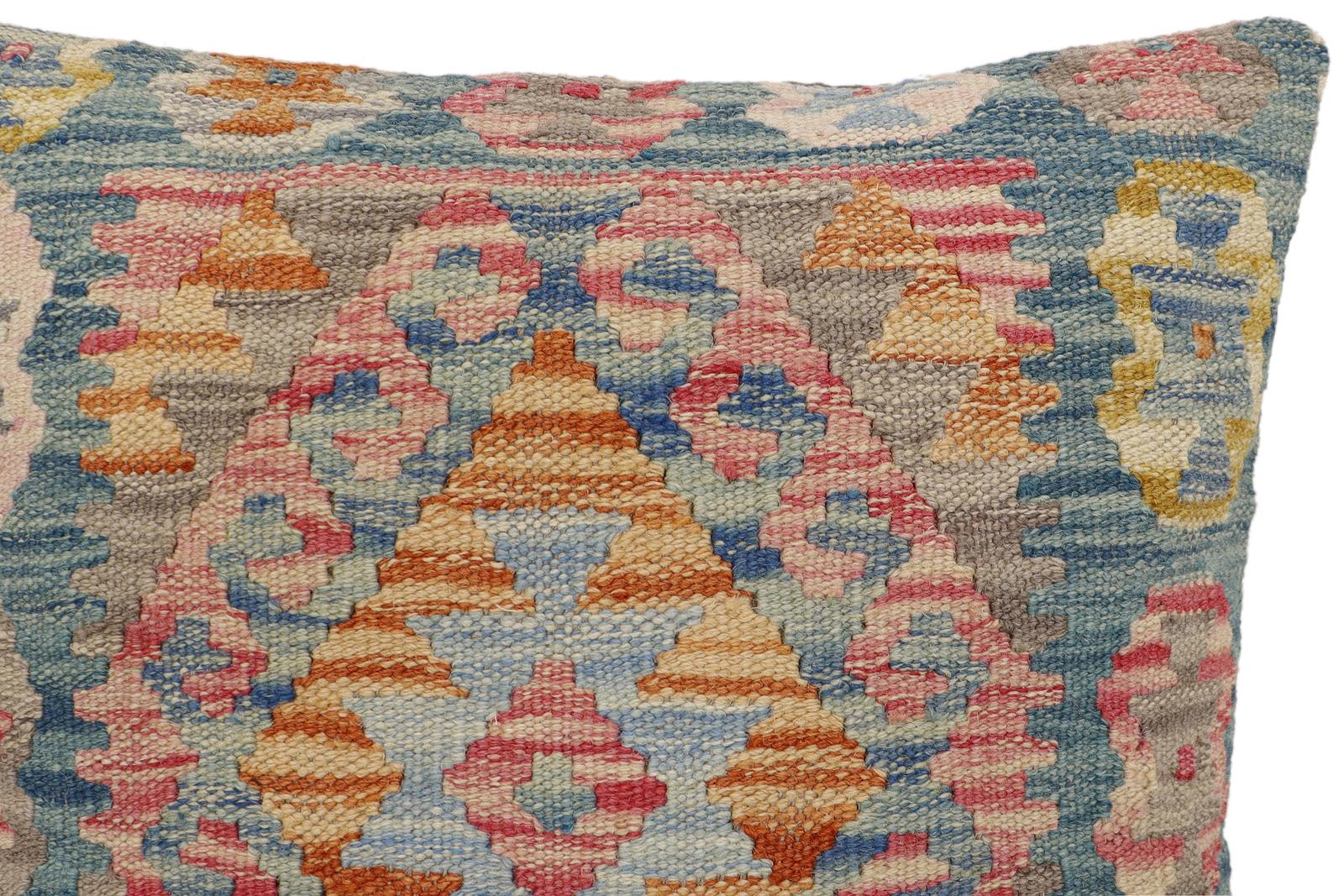 handmade Traditional Pillow Green Blue Hand-Woven SQUARE 100% WOOL Hand woven turkish pillow2 x 2