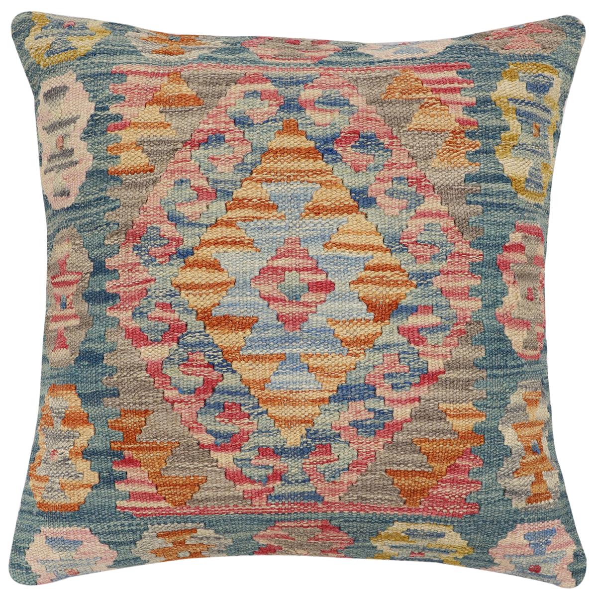handmade Traditional Pillow Green Blue Hand-Woven SQUARE 100% WOOL Hand woven turkish pillow2 x 2