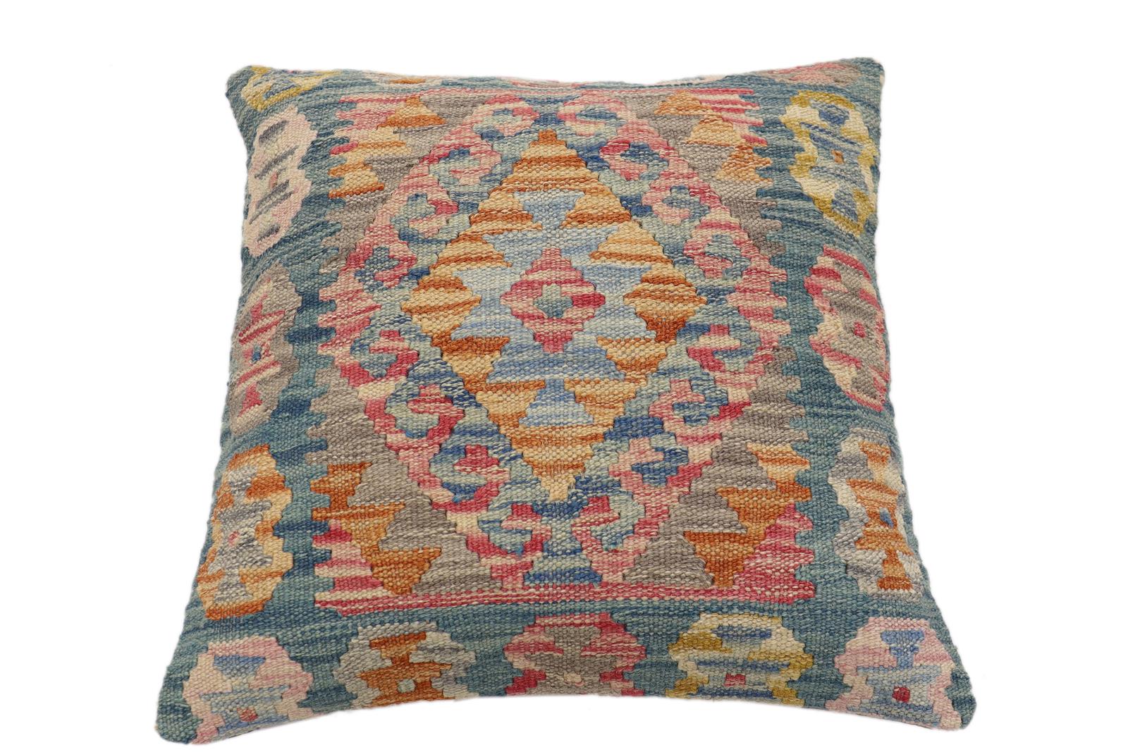 handmade Traditional Pillow Green Blue Hand-Woven SQUARE 100% WOOL Hand woven turkish pillow2 x 2