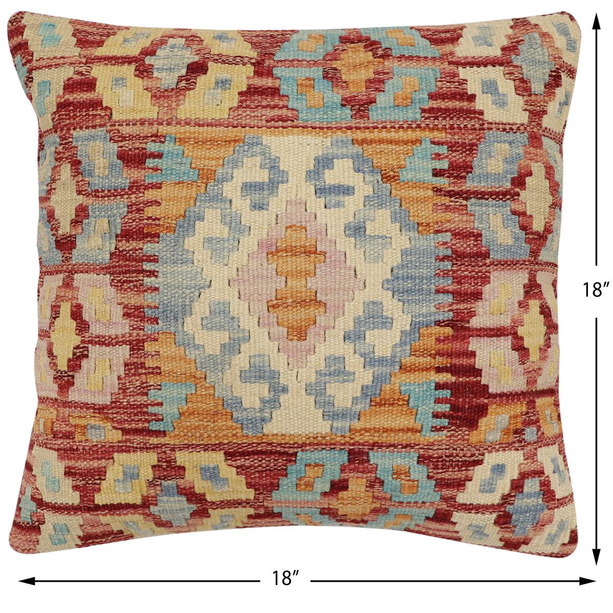 handmade Traditional Pillow Rust Blue Hand-Woven SQUARE 100% WOOL Hand woven turkish pillow2 x 2