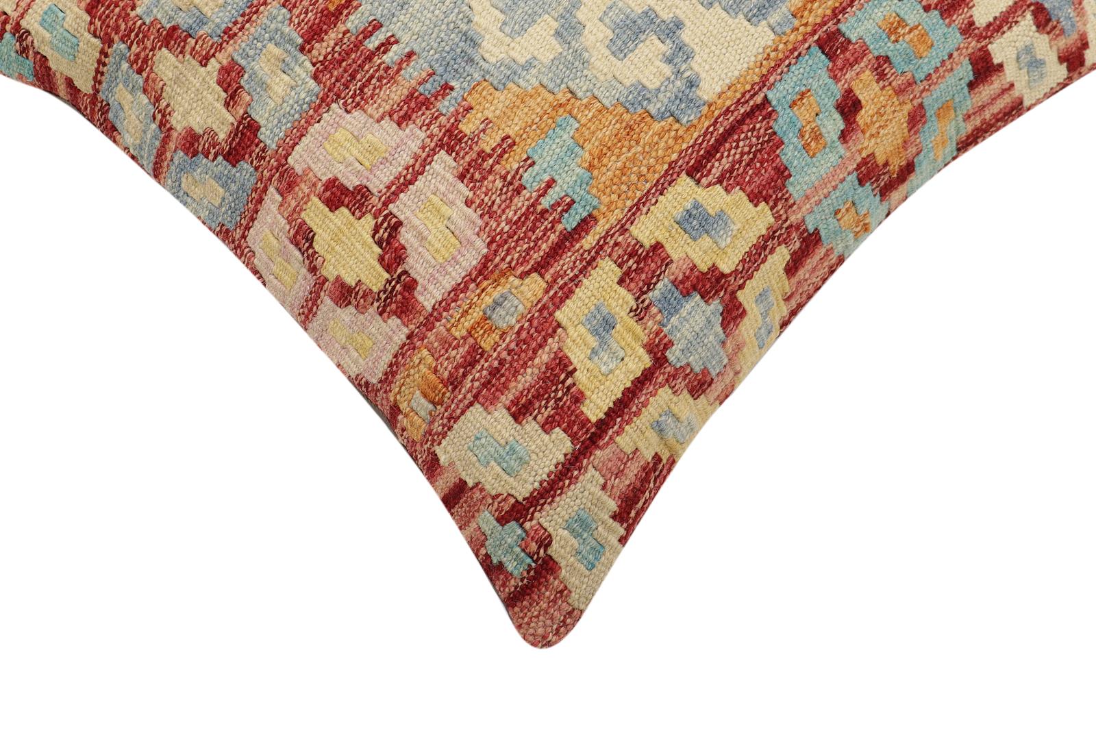 handmade Traditional Pillow Rust Blue Hand-Woven SQUARE 100% WOOL Hand woven turkish pillow2 x 2