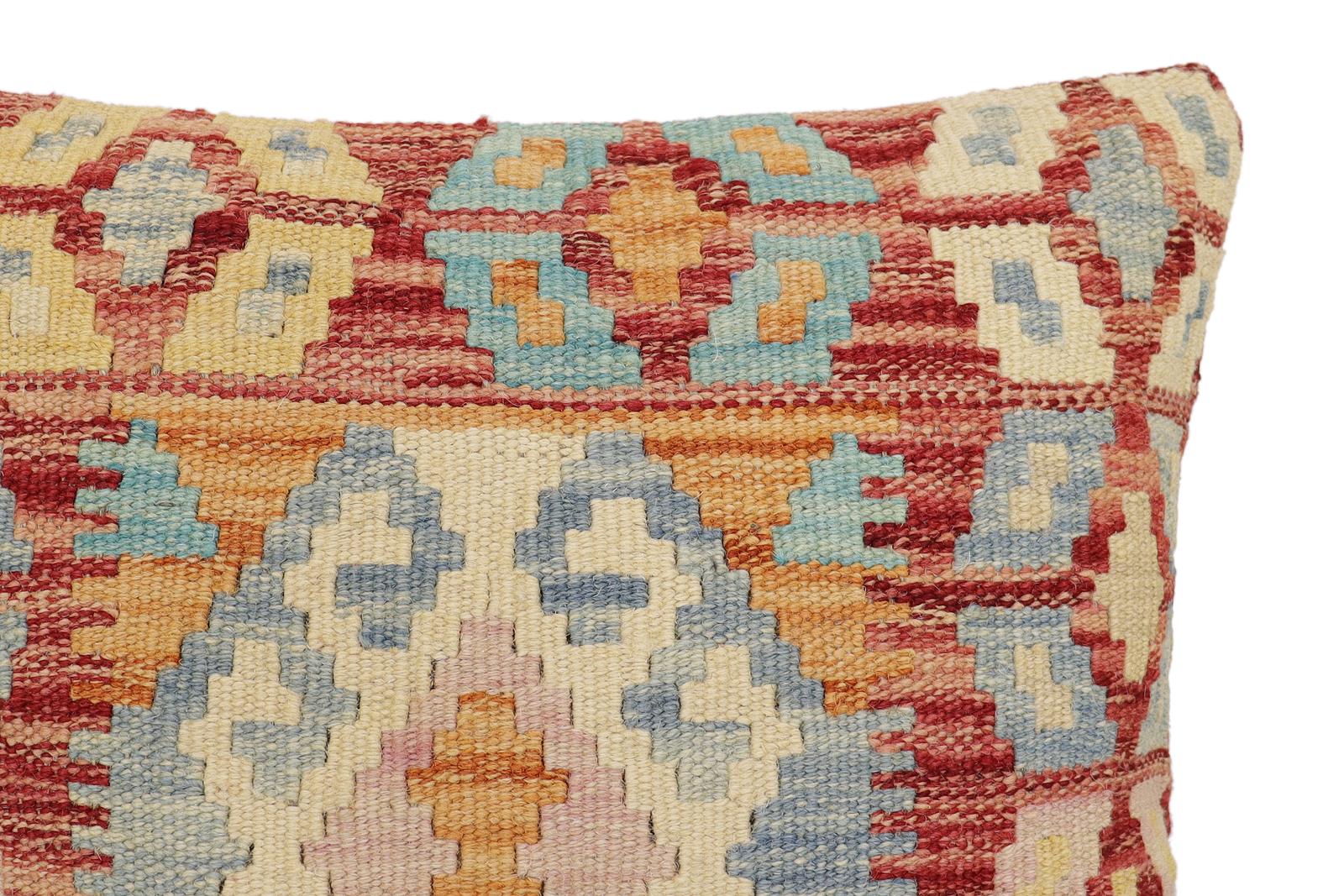 handmade Traditional Pillow Rust Blue Hand-Woven SQUARE 100% WOOL Hand woven turkish pillow2 x 2