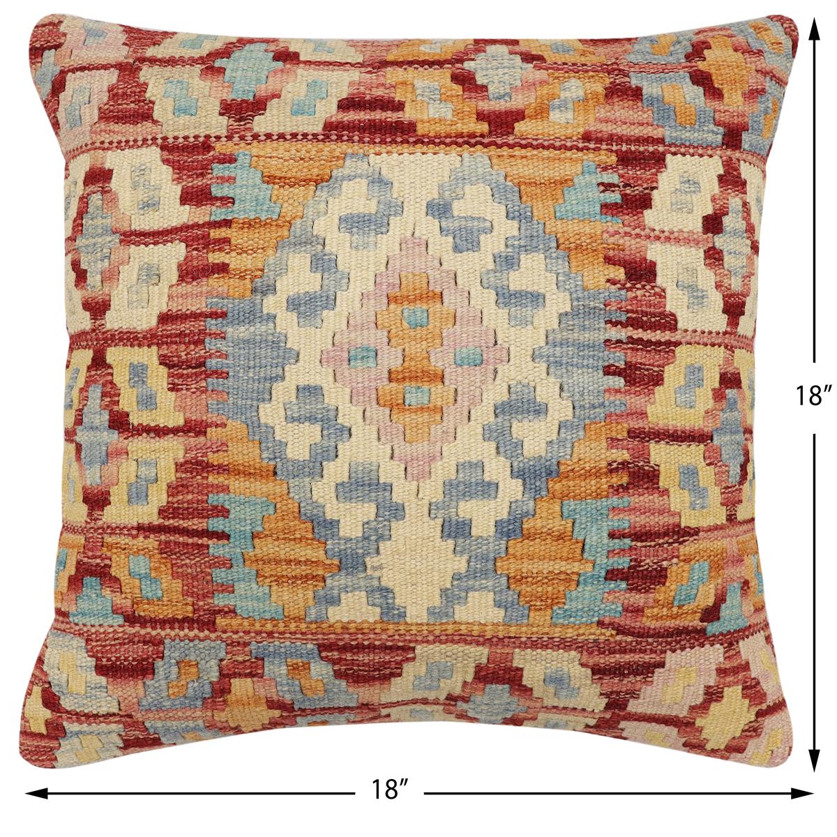 handmade Traditional Pillow Rust Blue Hand-Woven SQUARE 100% WOOL Hand woven turkish pillow2 x 2