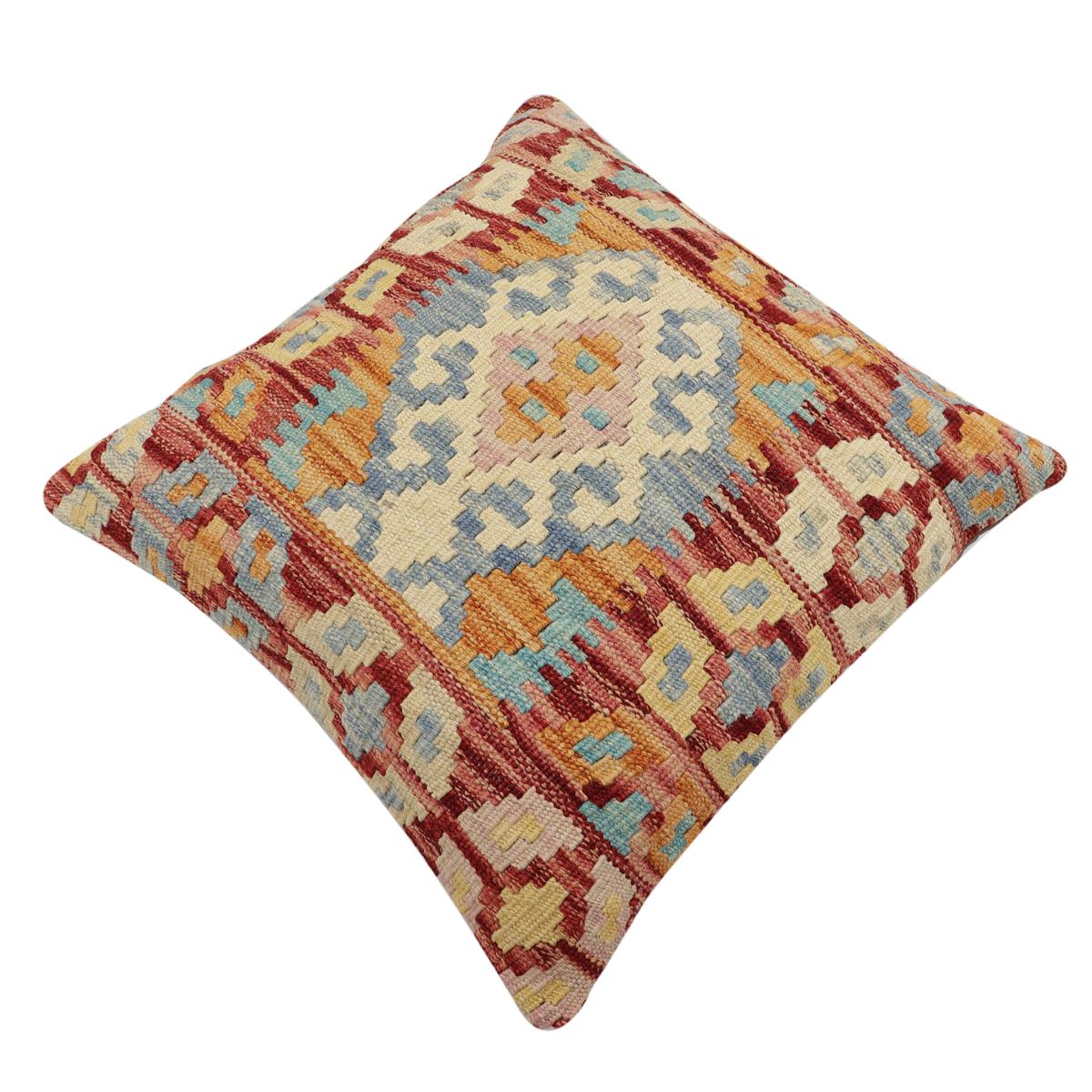 handmade Traditional Pillow Rust Blue Hand-Woven SQUARE 100% WOOL Hand woven turkish pillow2 x 2