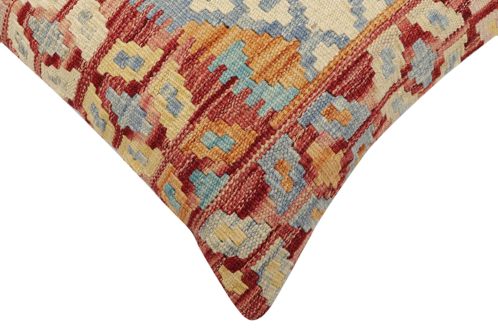 handmade Traditional Pillow Rust Blue Hand-Woven SQUARE 100% WOOL Hand woven turkish pillow2 x 2