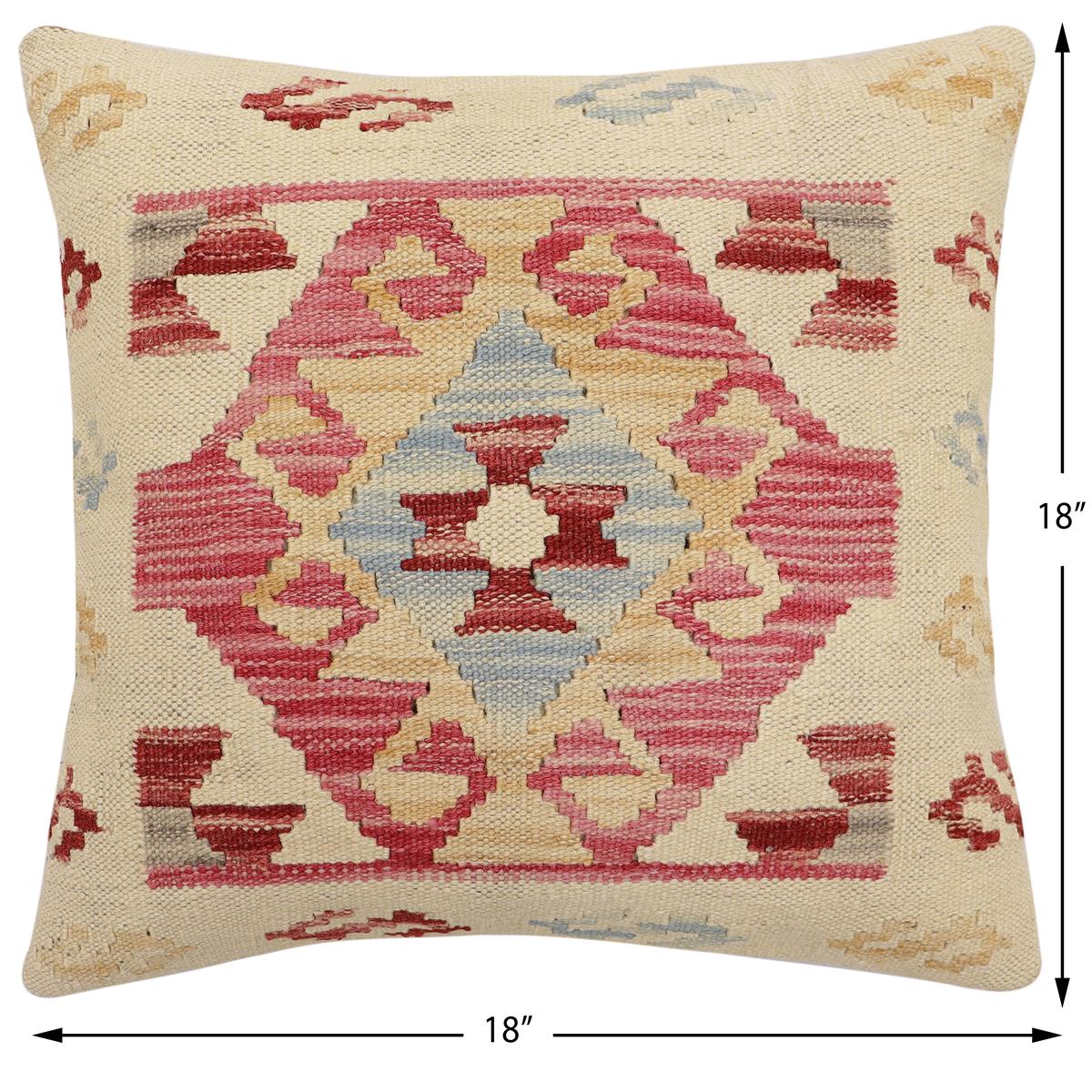 handmade Traditional Pillow Beige Pink Hand-Woven SQUARE 100% WOOL Hand woven turkish pillow2 x 2