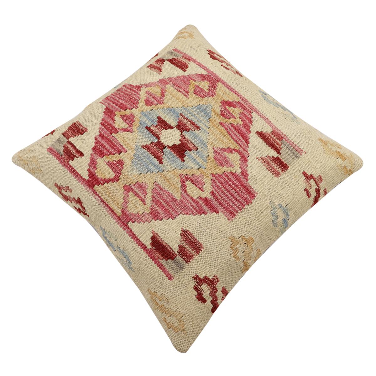 handmade Traditional Pillow Beige Pink Hand-Woven SQUARE 100% WOOL Hand woven turkish pillow2 x 2