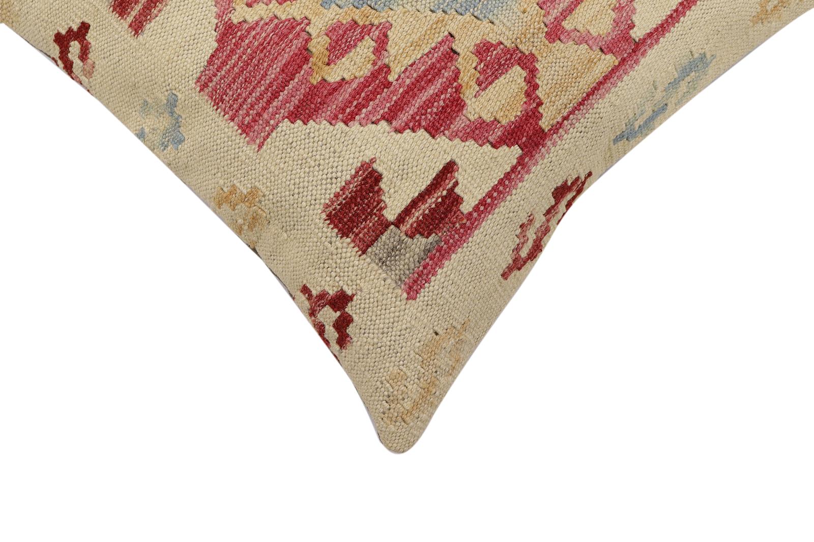 handmade Traditional Pillow Beige Pink Hand-Woven SQUARE 100% WOOL Hand woven turkish pillow2 x 2