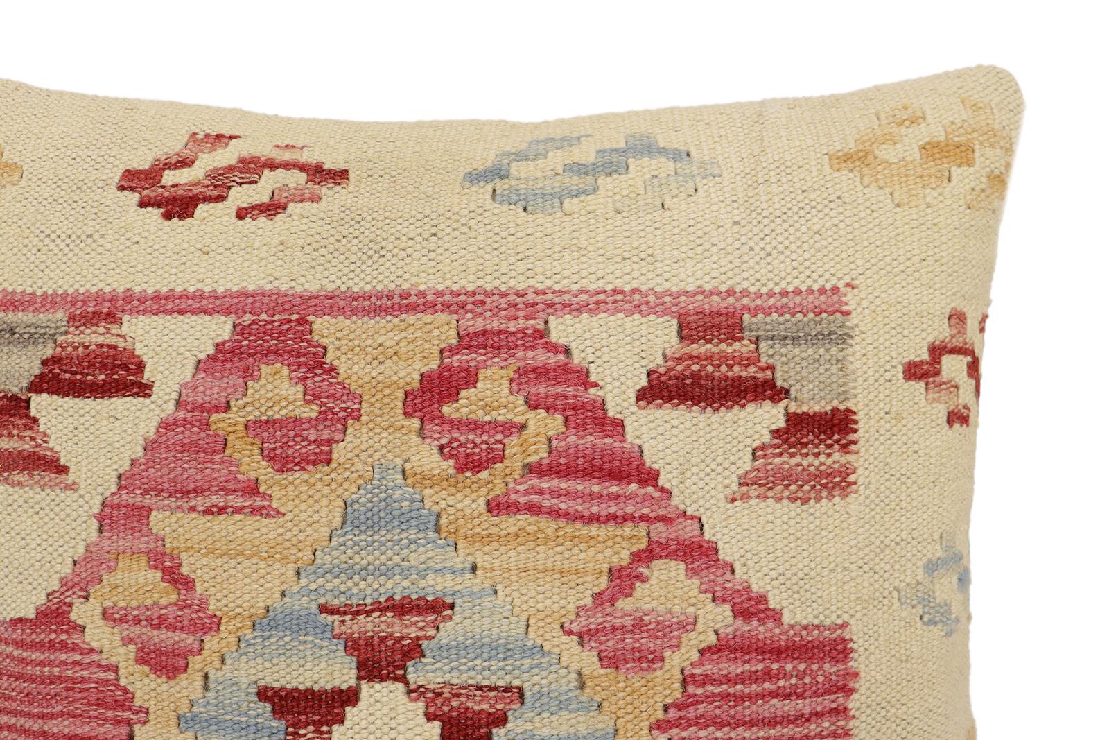 handmade Traditional Pillow Beige Pink Hand-Woven SQUARE 100% WOOL Hand woven turkish pillow2 x 2