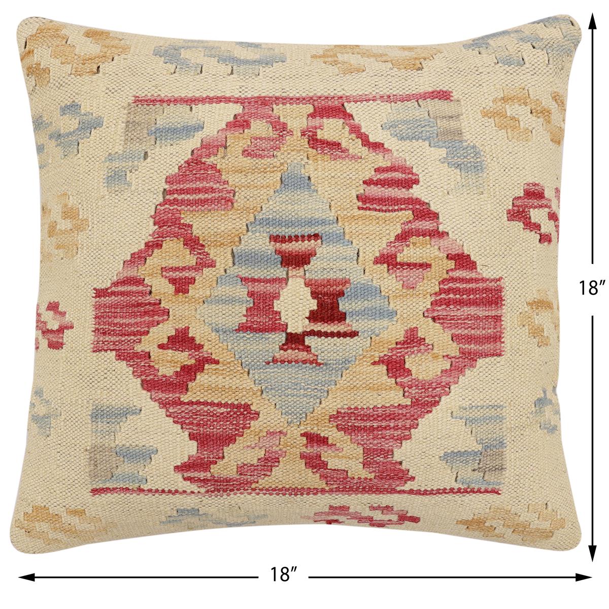 handmade Traditional Pillow Beige Pink Hand-Woven SQUARE 100% WOOL Hand woven turkish pillow2 x 2