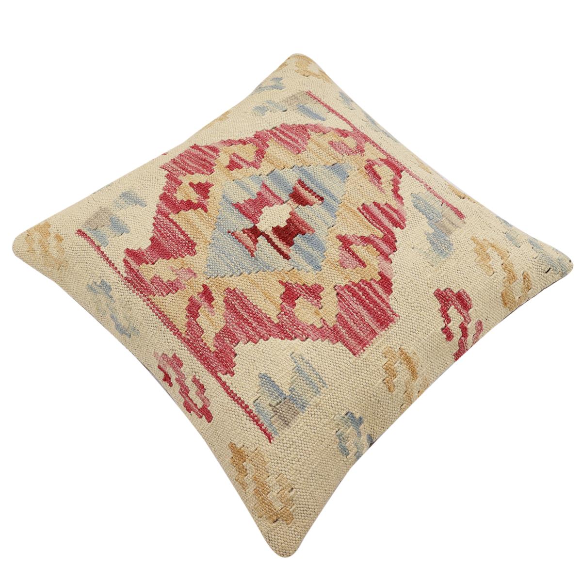 handmade Traditional Pillow Beige Pink Hand-Woven SQUARE 100% WOOL Hand woven turkish pillow2 x 2