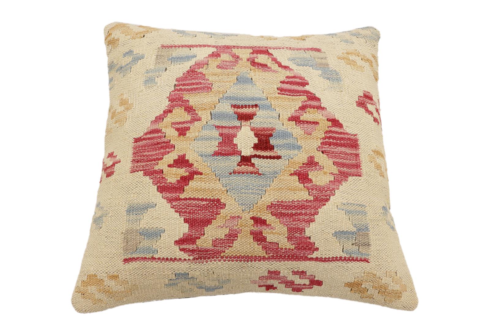 handmade Traditional Pillow Beige Pink Hand-Woven SQUARE 100% WOOL Hand woven turkish pillow2 x 2