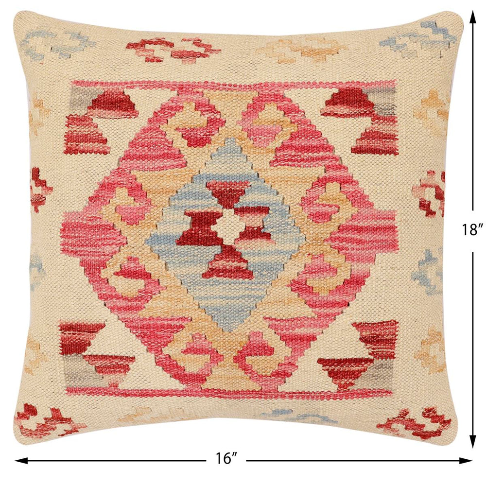 handmade Traditional Pillow Beige Pink Hand-Woven SQUARE 100% WOOL  Hand woven turkish pillow  3 x 5