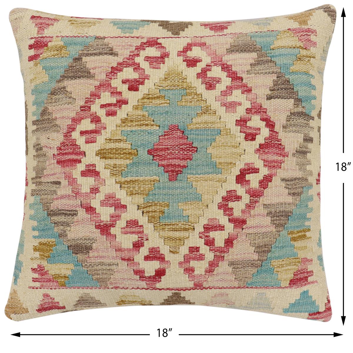 handmade Traditional Pillow Beige Blue Hand-Woven SQUARE 100% WOOL Hand woven turkish pillow2 x 2
