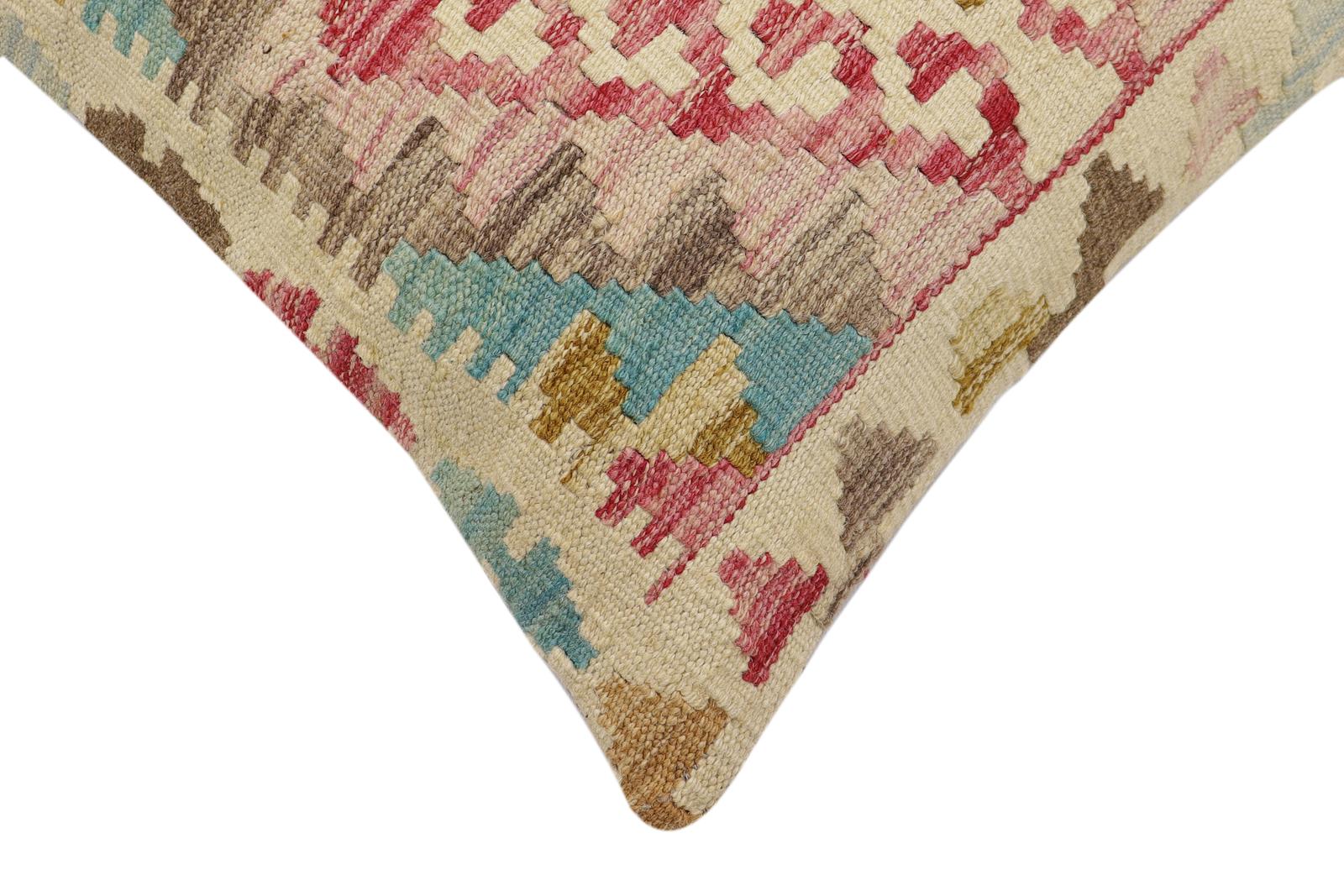 handmade Traditional Pillow Beige Blue Hand-Woven SQUARE 100% WOOL Hand woven turkish pillow2 x 2