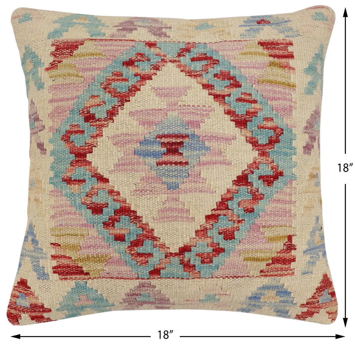 handmade Traditional Pillow Beige Red Hand-Woven SQUARE 100% WOOL Hand woven turkish pillow2 x 2